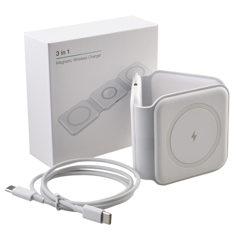 Multiple Devices Charging Station - 3 in 1 Foldable Magnetic Wireless Charger Dock - Travel Charging Pad Compatible for iPhone 16 15 14 13 12 Pro Max Plus Watc...