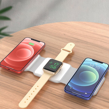 Multiple Devices Charging Station - 3 in 1 Foldable Magnetic Wireless Charger Dock - Travel Charging Pad Compatible for iPhone 16 15 14 13 12 Pro Max Plus Watc...