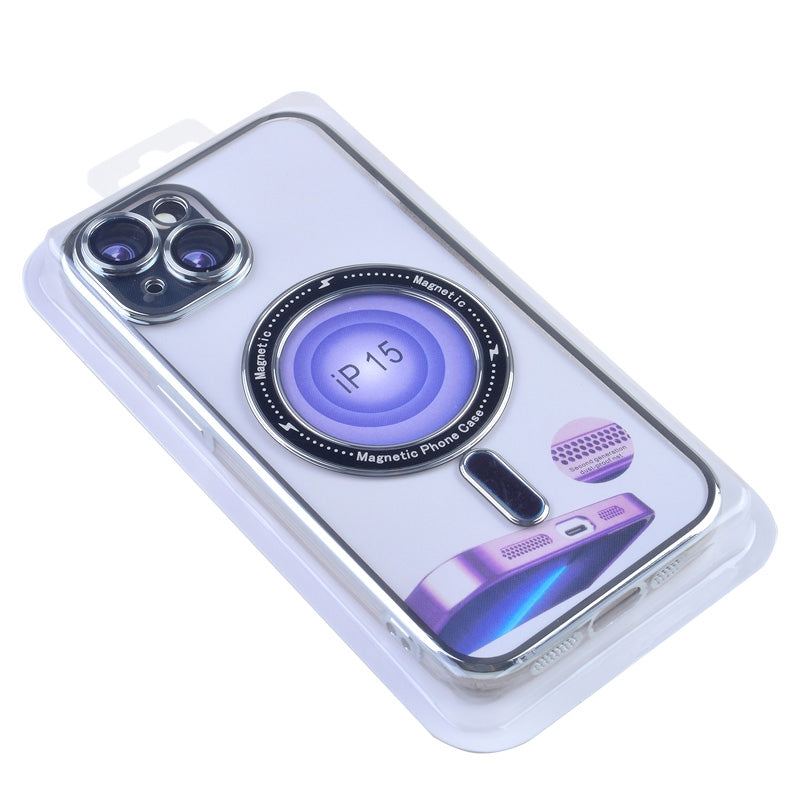 Magnetic Soft Phone Case for iPhone 15 - Silver