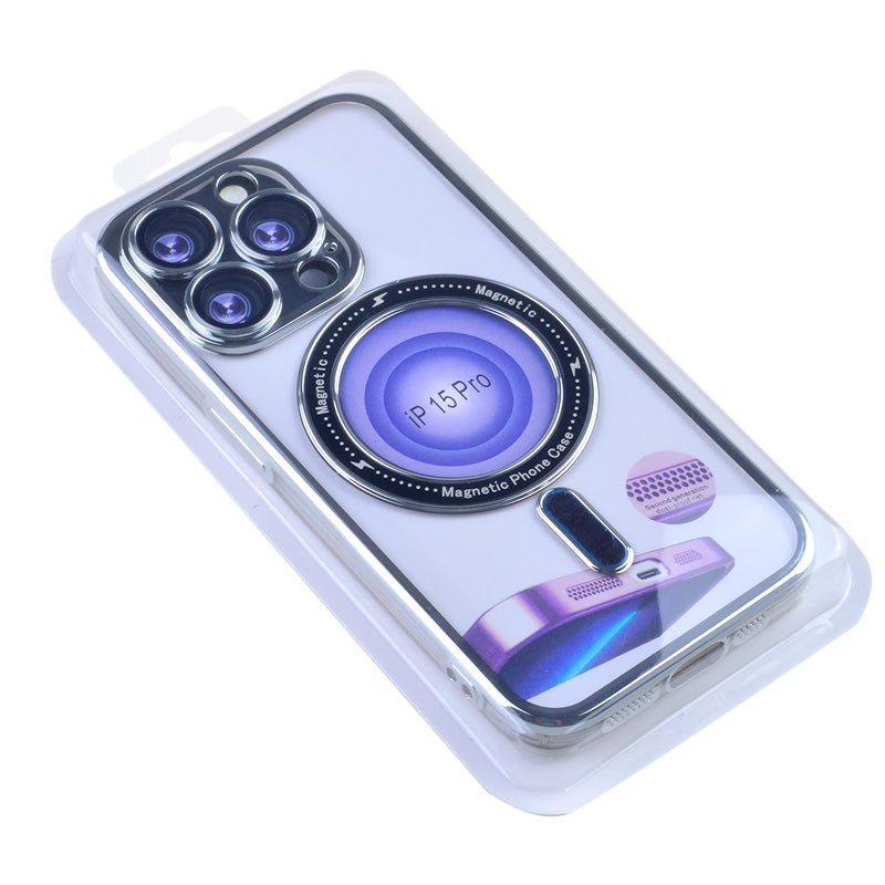 Magnetic Soft Phone Case for iPhone 15 Pro - Silver