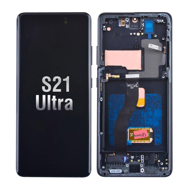 OLED Screen Digitizer Assembly Replacement with Frame for Samsung Galaxy S21 Ultra 5G G998 (Premium) - Phantom Black