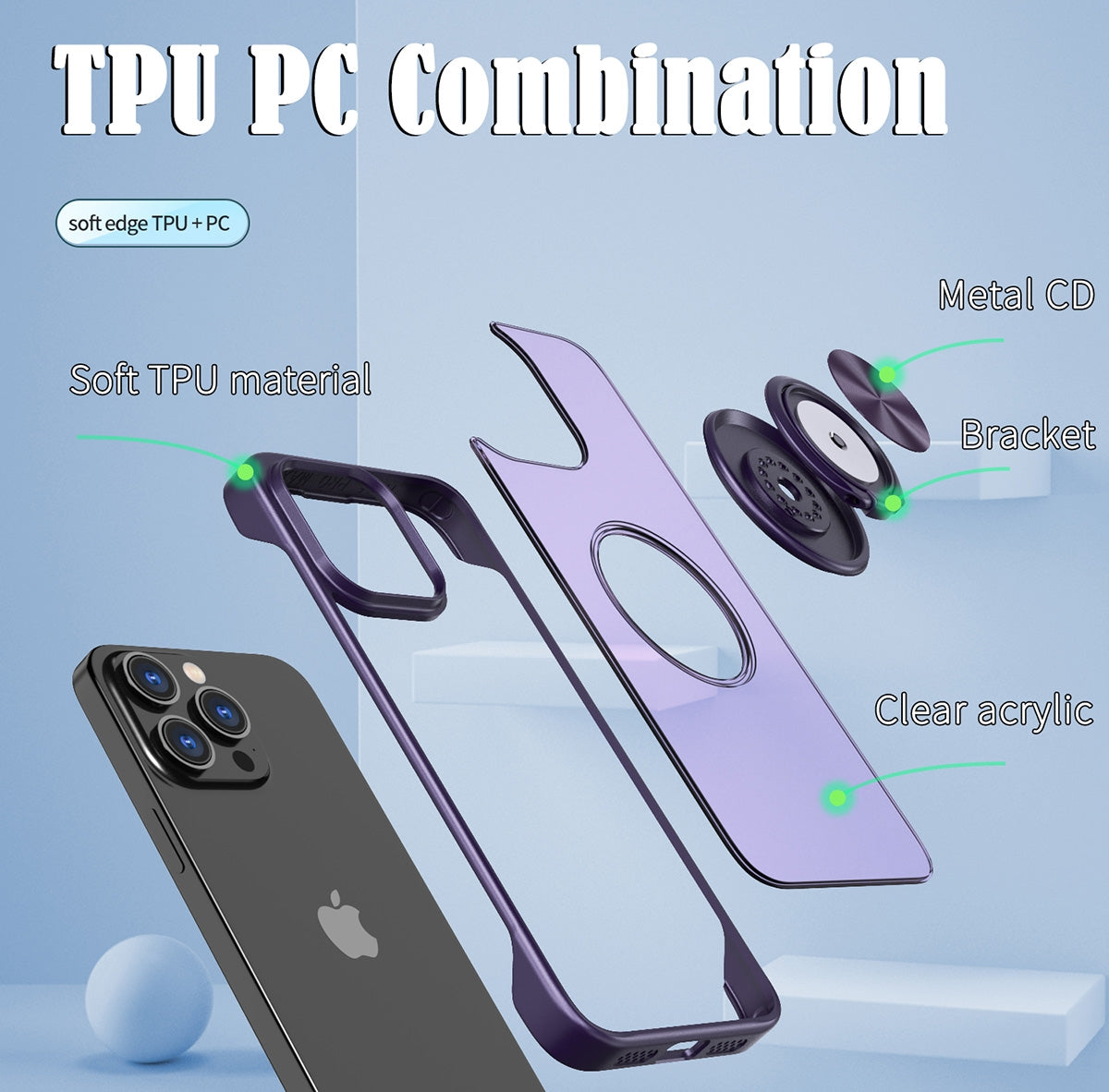 Magnetic Matte PC Case for iPhone 13 Pro - Purple