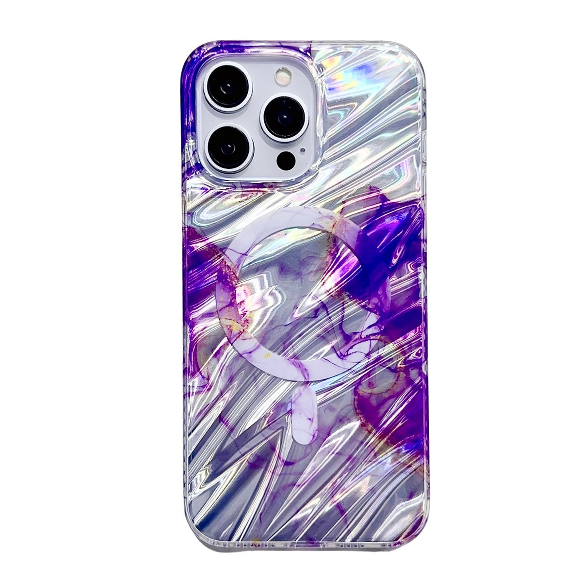 Enhanced Magnetic IMD Case with Glazed Marble Fold Pattern for iPhone 15 Pro Max - Purple