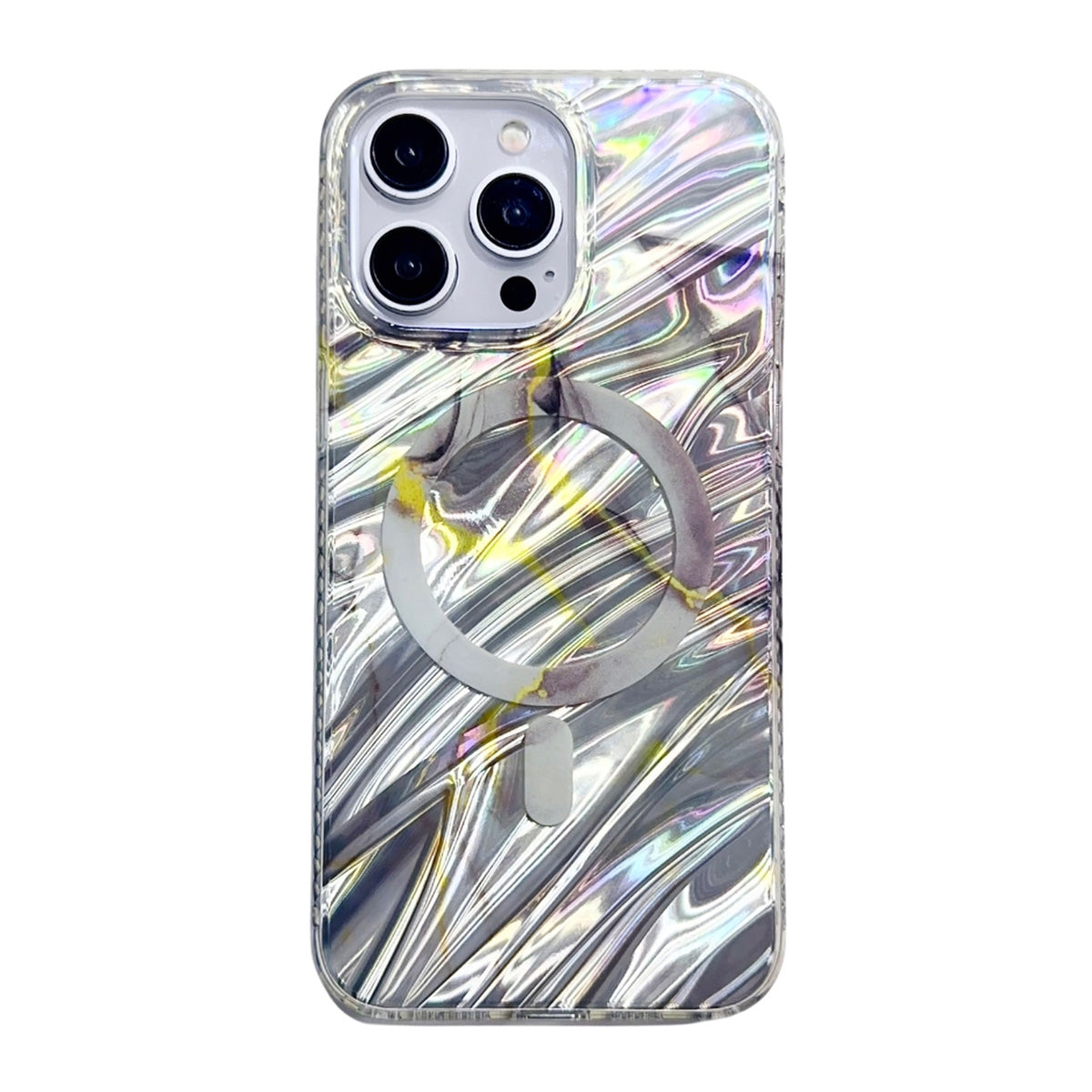Enhanced Magnetic IMD Case with Glazed Marble Fold Pattern for iPhone 15 Pro Max - Silver