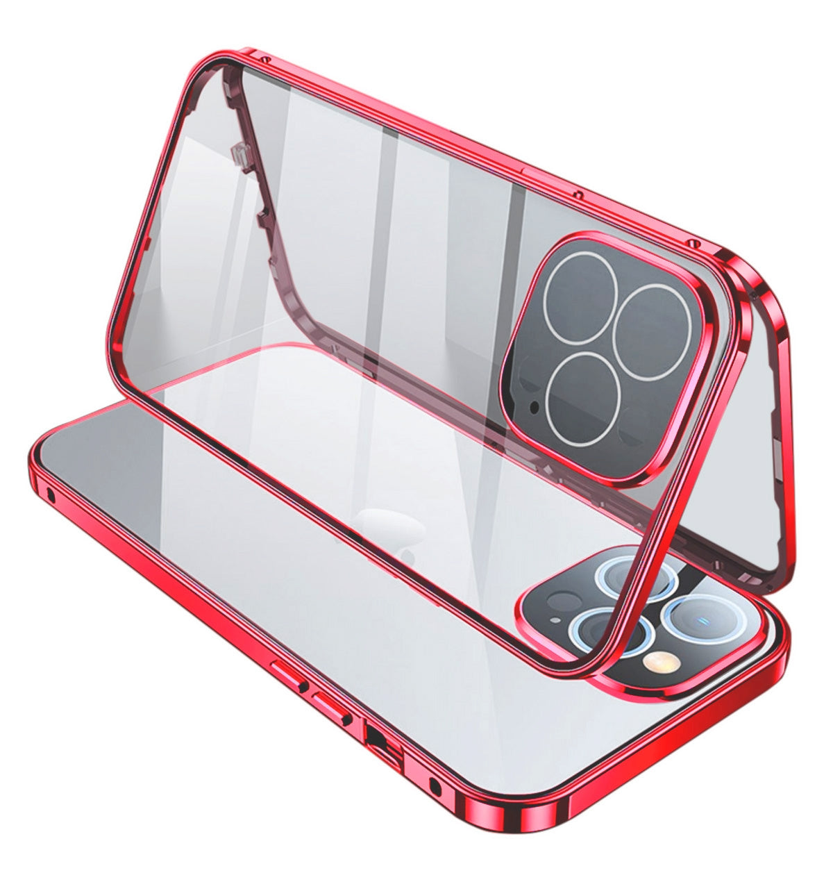 Metal Case with Front and Back Tempered Glass Protector for iPhone 15 Pro - Red