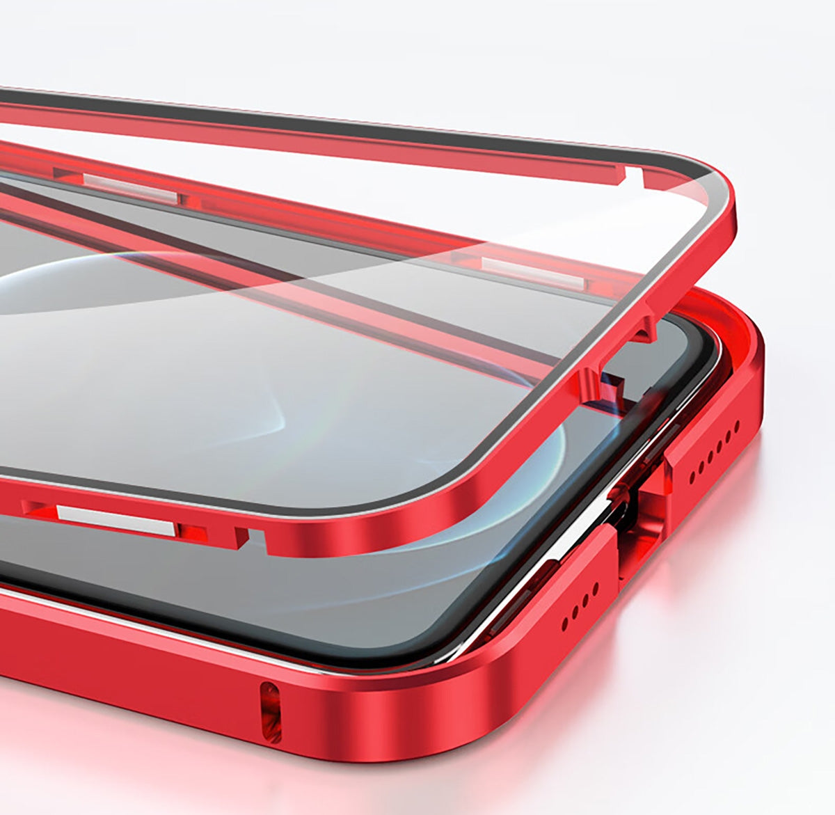 Metal Case with Front and Back Tempered Glass Protector for iPhone 15 Pro - Red