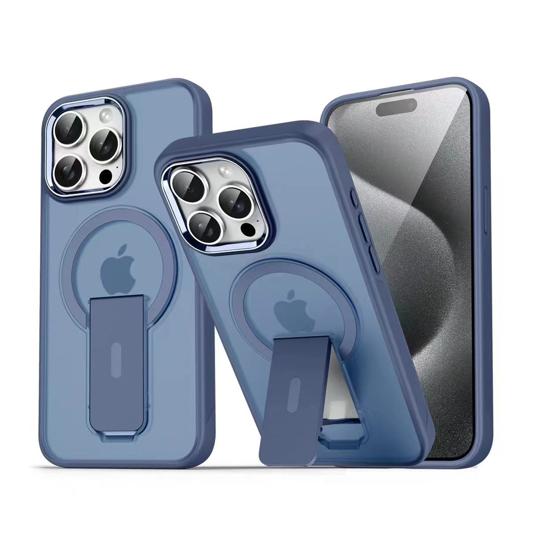 TPU and PC Case with Magnetic and Phone Stand for iPhone 16 Pro - Dark Blue