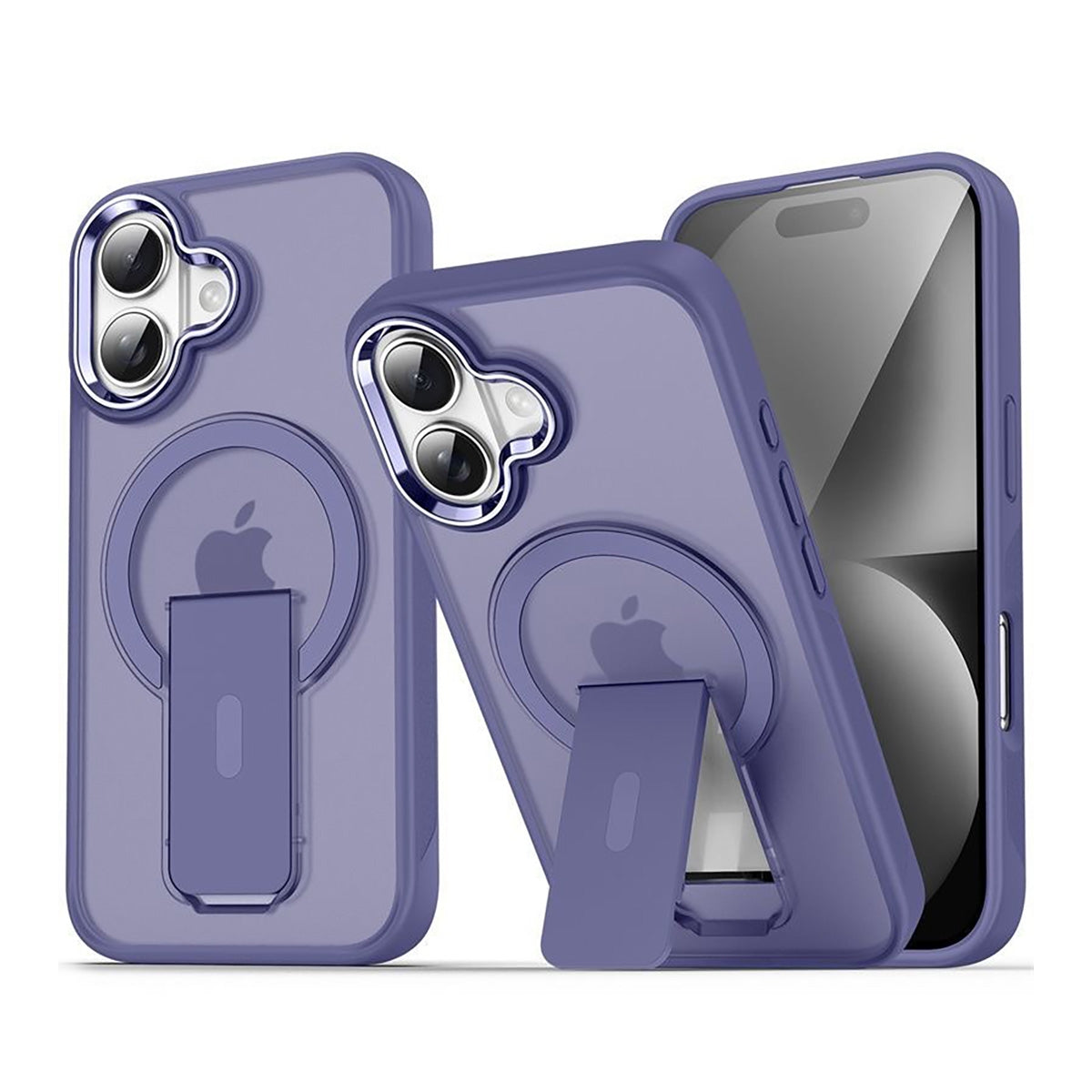 TPU and PC Case with Magnetic and Phone Stand for iPhone 16 - Purple