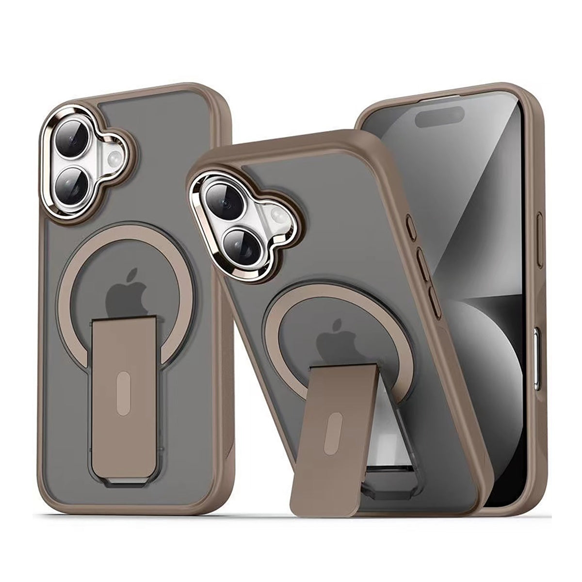 TPU and PC Case with Magnetic and Phone Stand for iPhone 16 - Gold