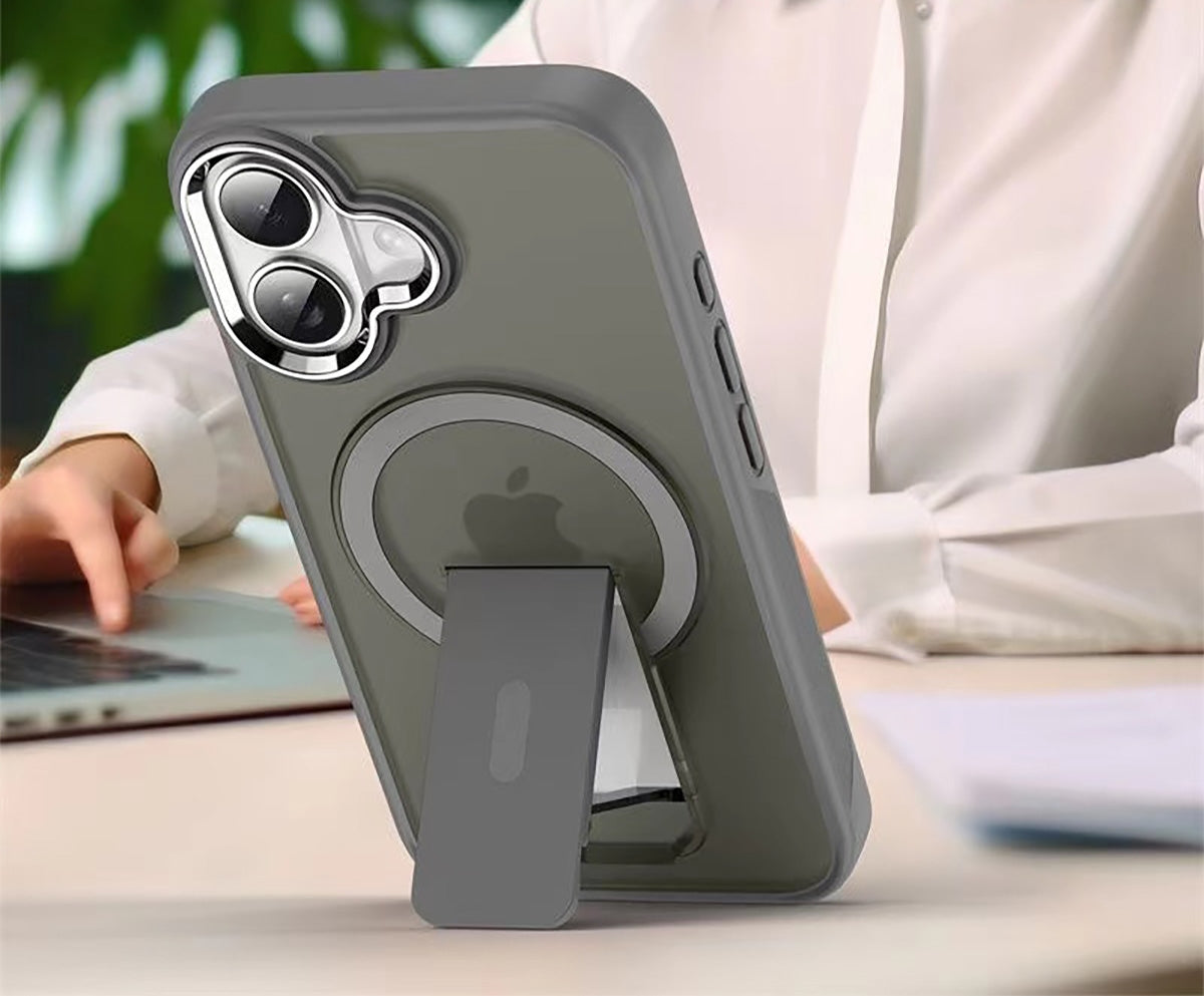 TPU and PC Case with Magnetic and Phone Stand for iPhone 16 - Dark Blue