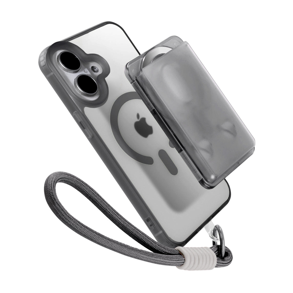 Magnetic Case for iPhone 16 Plus with Card Hold and Lanyard, Translucent Matte Slim Shockproof Compatible with MagSafe - Black