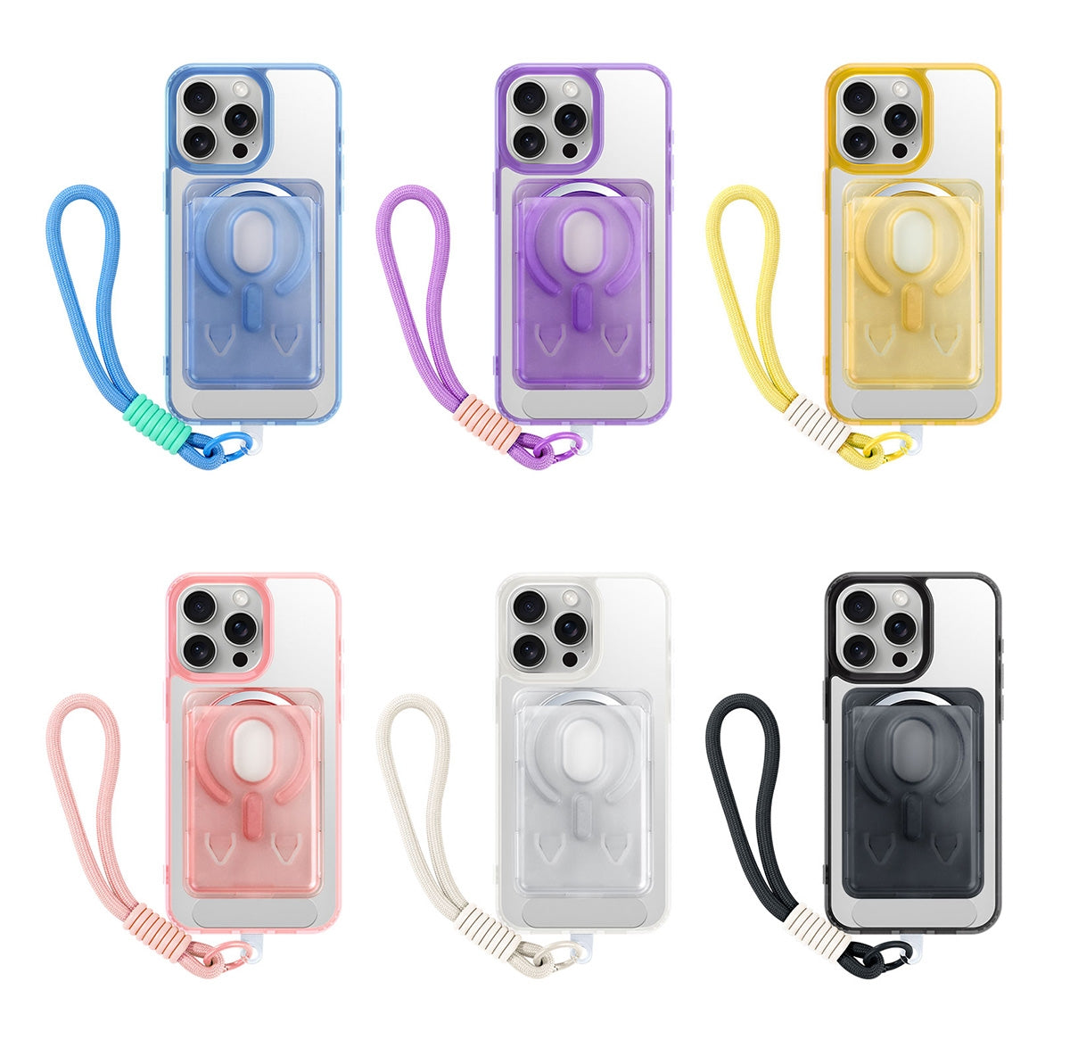 Magnetic Case for iPhone 16 Plus with Card Hold and Lanyard, Translucent Matte Slim Shockproof Compatible with MagSafe - Black