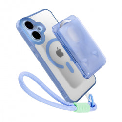 Magnetic Case for iPhone 16 Plus with Card Hold and Lanyard, Translucent Matte Slim Shockproof Compatible with MagSafe - Black