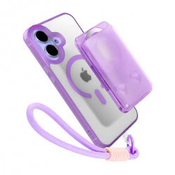 Magnetic Case for iPhone 16 Plus with Card Hold and Lanyard, Translucent Matte Slim Shockproof Compatible with MagSafe - Purple