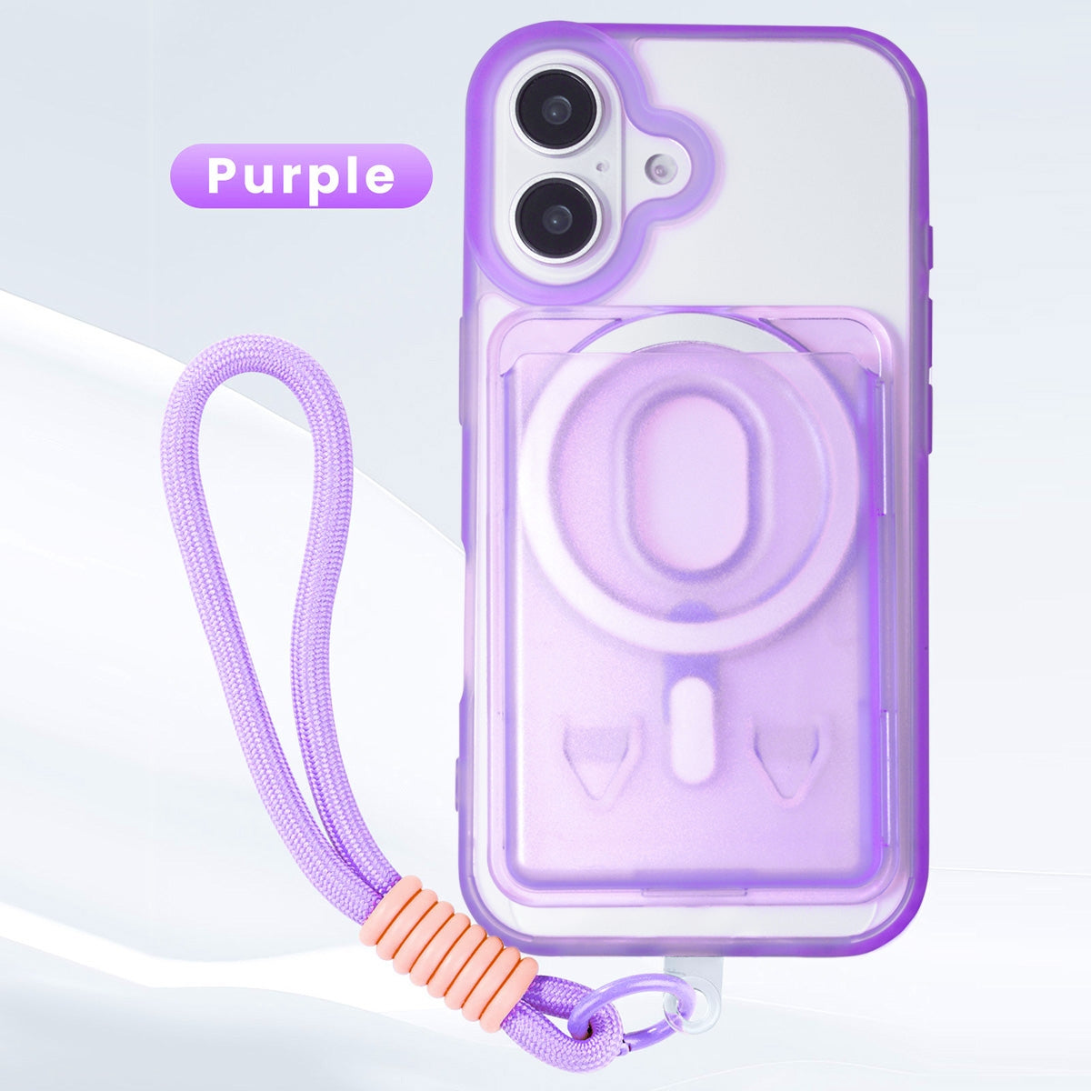 Magnetic Case for iPhone 16 Plus with Card Hold and Lanyard, Translucent Matte Slim Shockproof Compatible with MagSafe - Purple