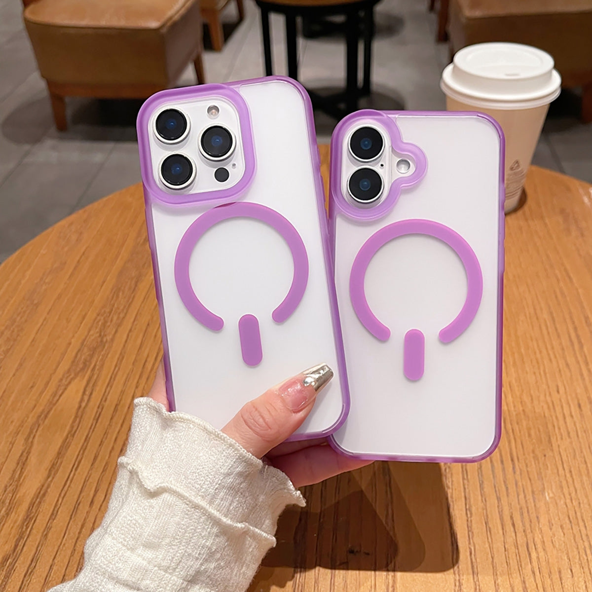 Magnetic Case for iPhone 16 Plus with Card Hold and Lanyard, Translucent Matte Slim Shockproof Compatible with MagSafe - Purple