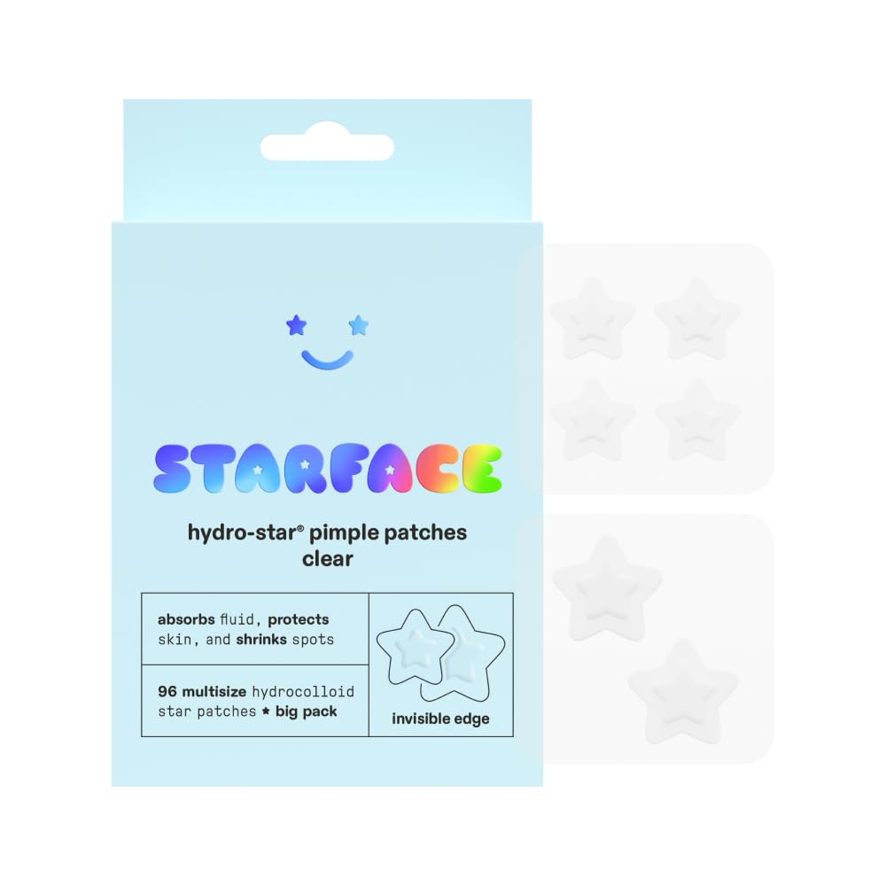 Starface Hydro-Stars BIG PACK, Hydrocolloid Pimple Patches, Absorb Fluid and Reduce Redness, Cute Star Shape, Cruelty-Free Skincare (96 Count)