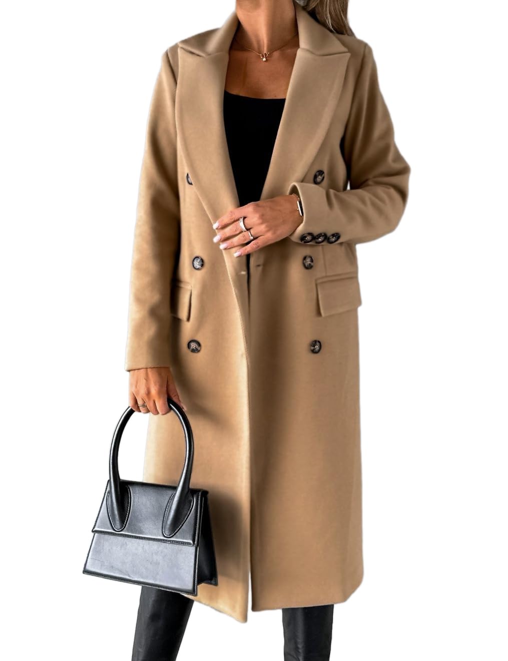 IDEALSANXUN Womens Long Wool Coat Double Breasted Trench Coat Fall Winter Clothes
