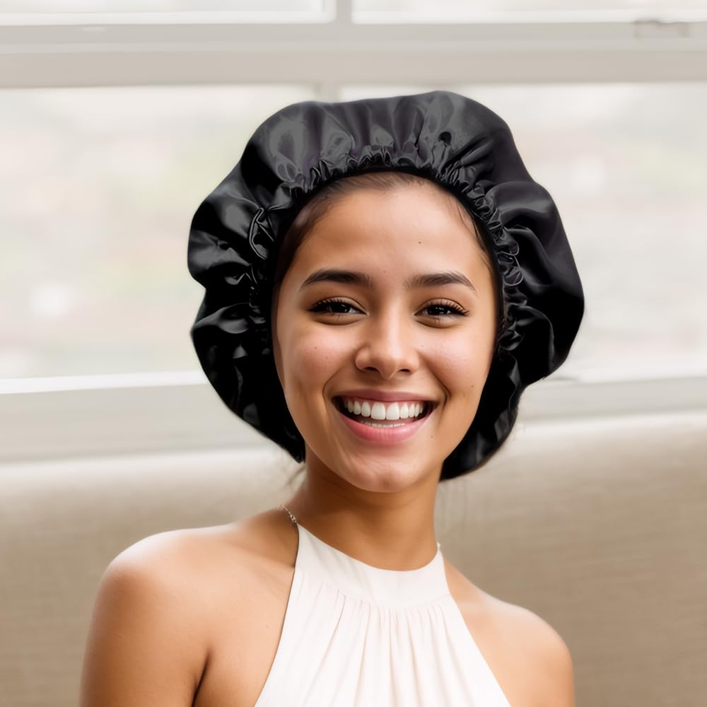 2 PCS Satin Bonnet Double Layer Sleep Hair Silk Bonnet for Sleeping Women Curly Natural Hair
