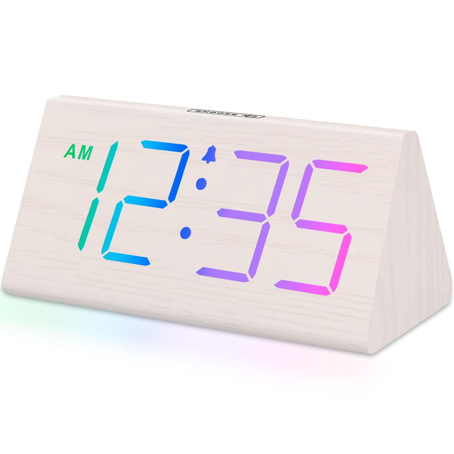 DreamSky Wooden Digital Alarm Clocks for Bedrooms - Electric Desk Clock with Large Numbers, USB Port, Battery Backup Alarm, Adjustable Volume, Dimmer, Snooze, DST, 12/24H, Wood Décor (White)