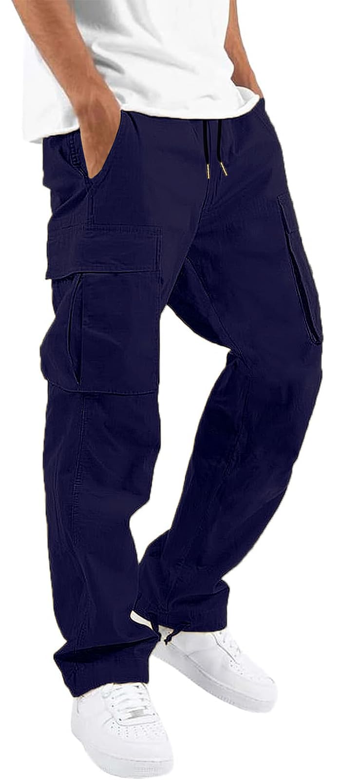 HUNGSON Mens Cargo Pants Drawstring Casual Hiking Pants Joggers Athletic Trousers Cotton Loose Straight Sweatpants for Men