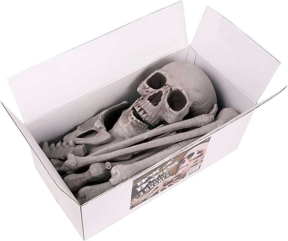 Kangaroo Halloween Skeleton Decor Bones 30 Pieces Bulk - Large Bag of Plastic Bones for Outdoor Yard Decoration - Scary Graveyard Fake Skulls and Bones