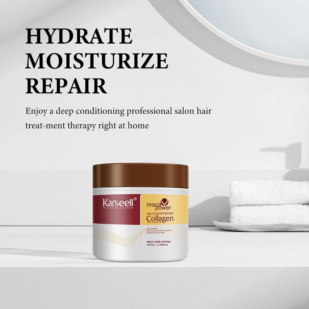 Karseell 3.38floz 100ml Collagen Hair Treatment Deep Repair Conditioning Argan Oil Collagen Hair Mask Essence for Dry Damaged Hair All Hair Types