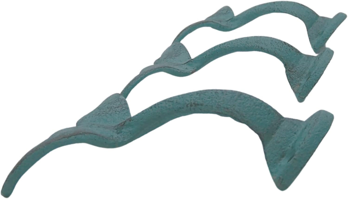 Light Blue Whale Tail Cast Iron Wall Hooks, Wall Mounted for Hanging Coats, Purses, Towels, Hats, Beach Themed Wall Decor, Set of 3, 4.75 Inches High