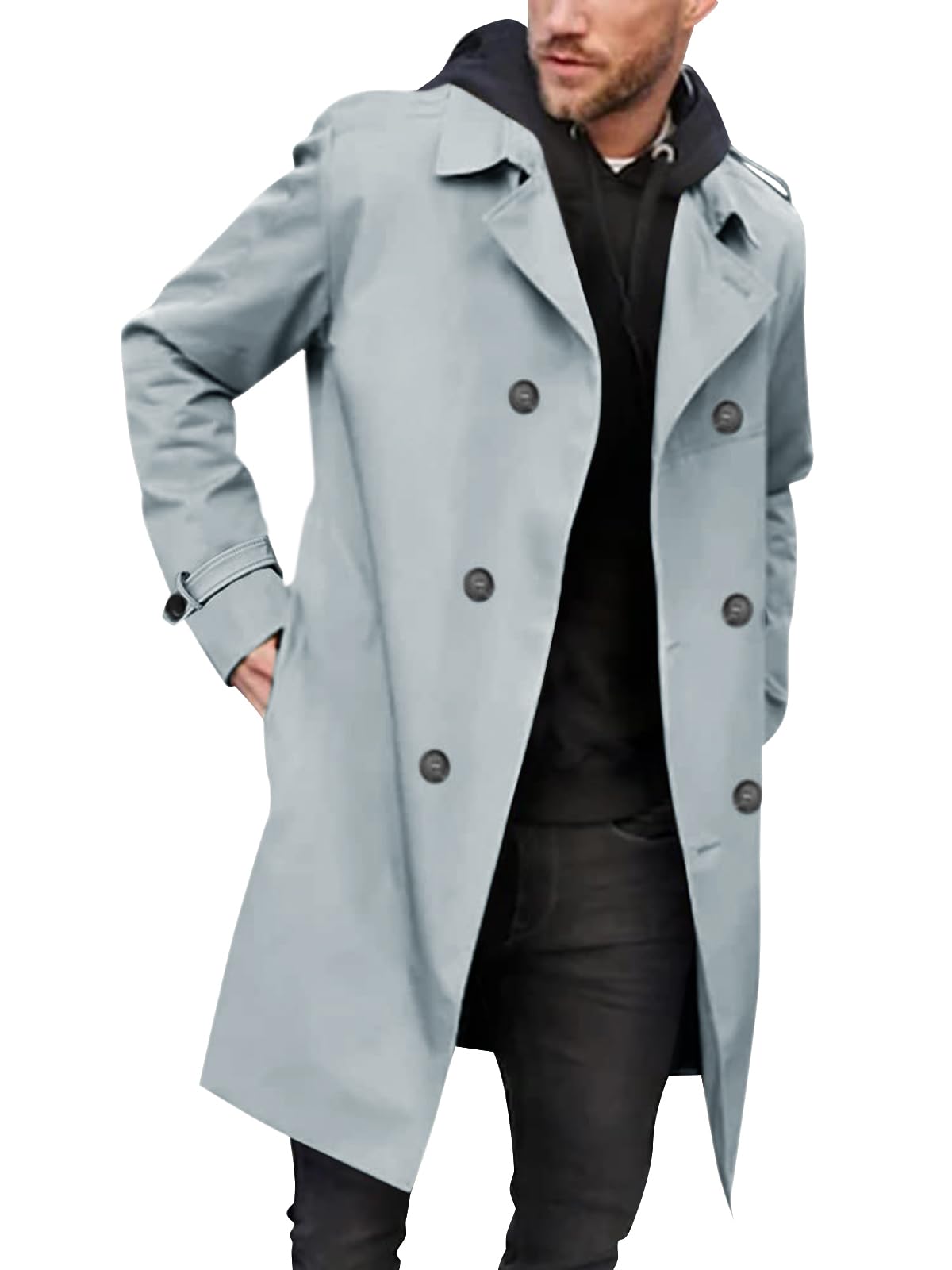 Gafeng Mens Double Breasted Trench Coat Notched Lapel Casual Slim Fit Long Windbreaker Overcoat