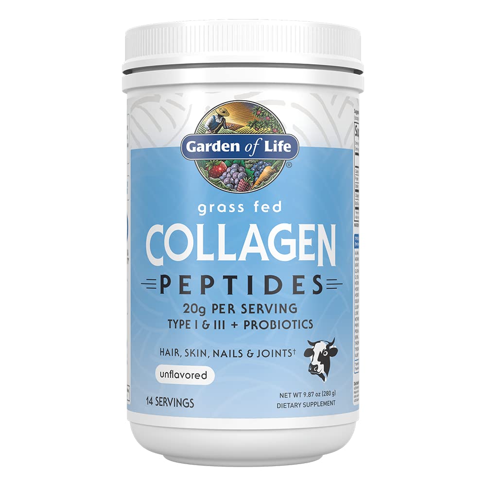 Garden of Life Grass Fed Collagen Peptides Powder Unflavored Collagen Powder for Women Men Hair Skin Nails Joints, Hydrolyzed Collagen Protein Supplements, Collagen for Women & Men, 28 Servings