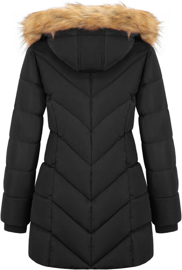 Women's Winter Thicken Coat Warm Long Puffer Jacket with Faux Fur Removable Hood Waterproof Insulated Jacket