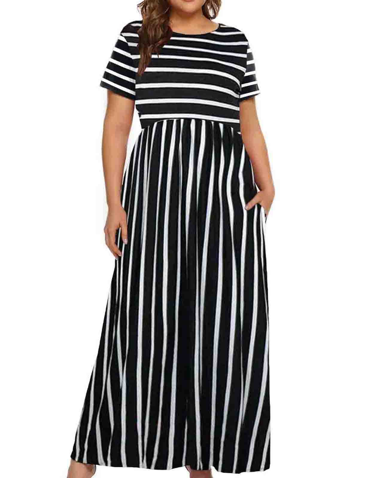 Halife Plus Size Dresses for Curvy Women Summer Casual Beach Long Maxi Dress with Pockets