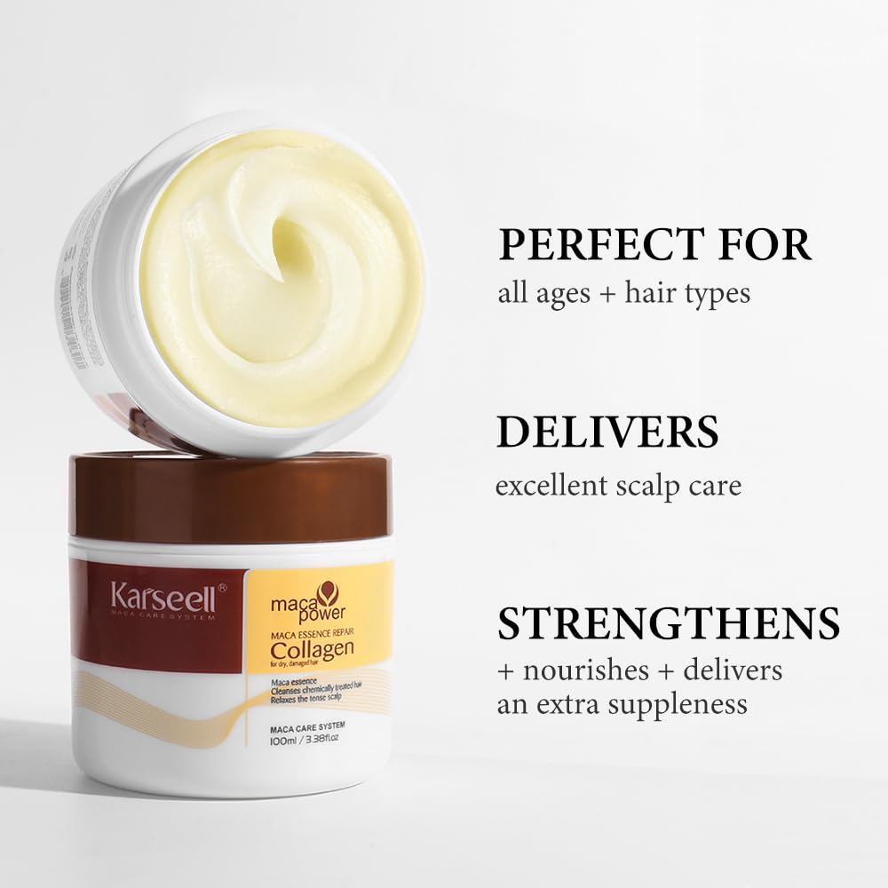 Karseell 3.38floz 100ml Collagen Hair Treatment Deep Repair Conditioning Argan Oil Collagen Hair Mask Essence for Dry Damaged Hair All Hair Types