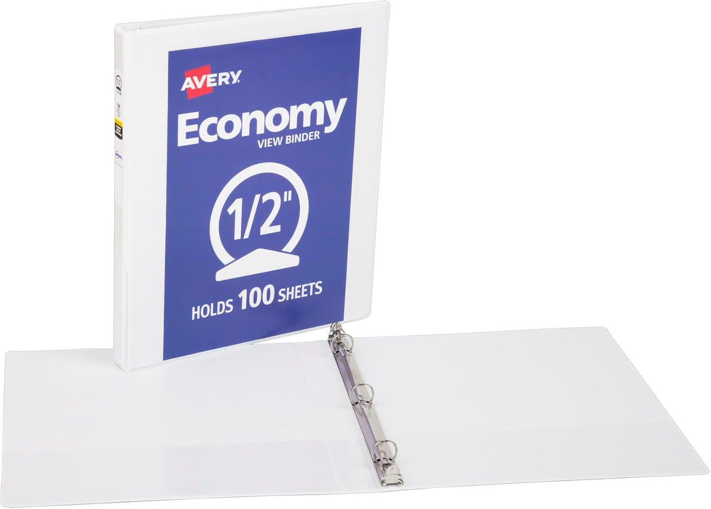 Avery Economy View 3 Ring Binder 1/2 Inch Round Rings, 1 White Binder (05706)
