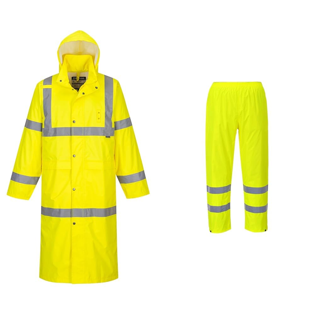 Portwest UH445 Men's Classic Raincoat Waterproof Hi Vis Reflective Long Rain Jacket ANSI Class 3 Yellow