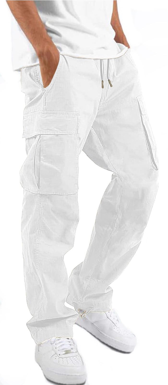 HUNGSON Mens Cargo Pants Drawstring Casual Hiking Pants Joggers Athletic Trousers Cotton Loose Straight Sweatpants for Men