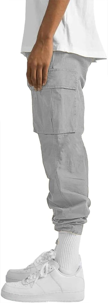 HUNGSON Mens Cargo Pants Drawstring Casual Hiking Pants Joggers Athletic Trousers Cotton Loose Straight Sweatpants for Men