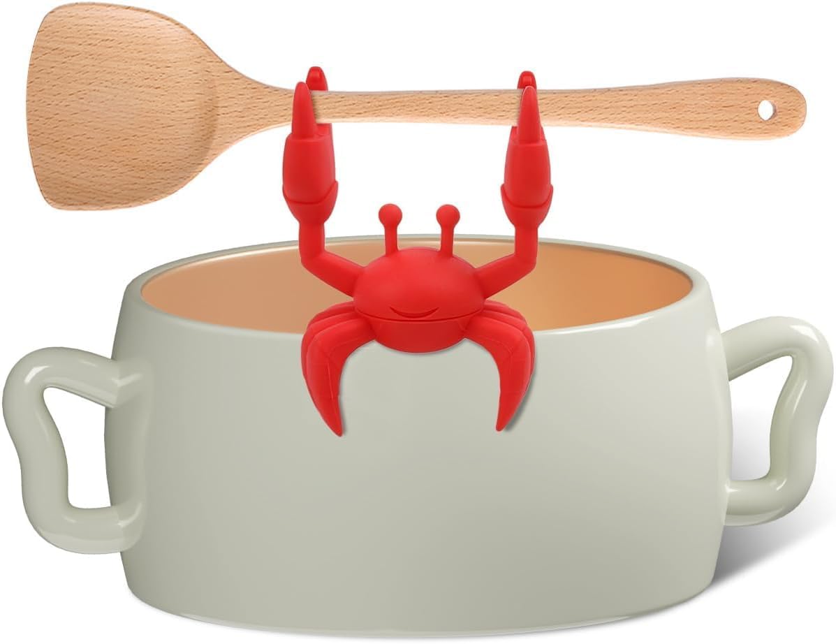 2 PCS Crab Silicone Utensil Rest -Silicone Spoon Holder, Funny Kitchen Accessory Gifts-Heat-Resistant Kitchen and Grill Utensil Holder -Non-Slip Spoon Holder Stove Organizer, Steam Releaser(2 Pcs Red)