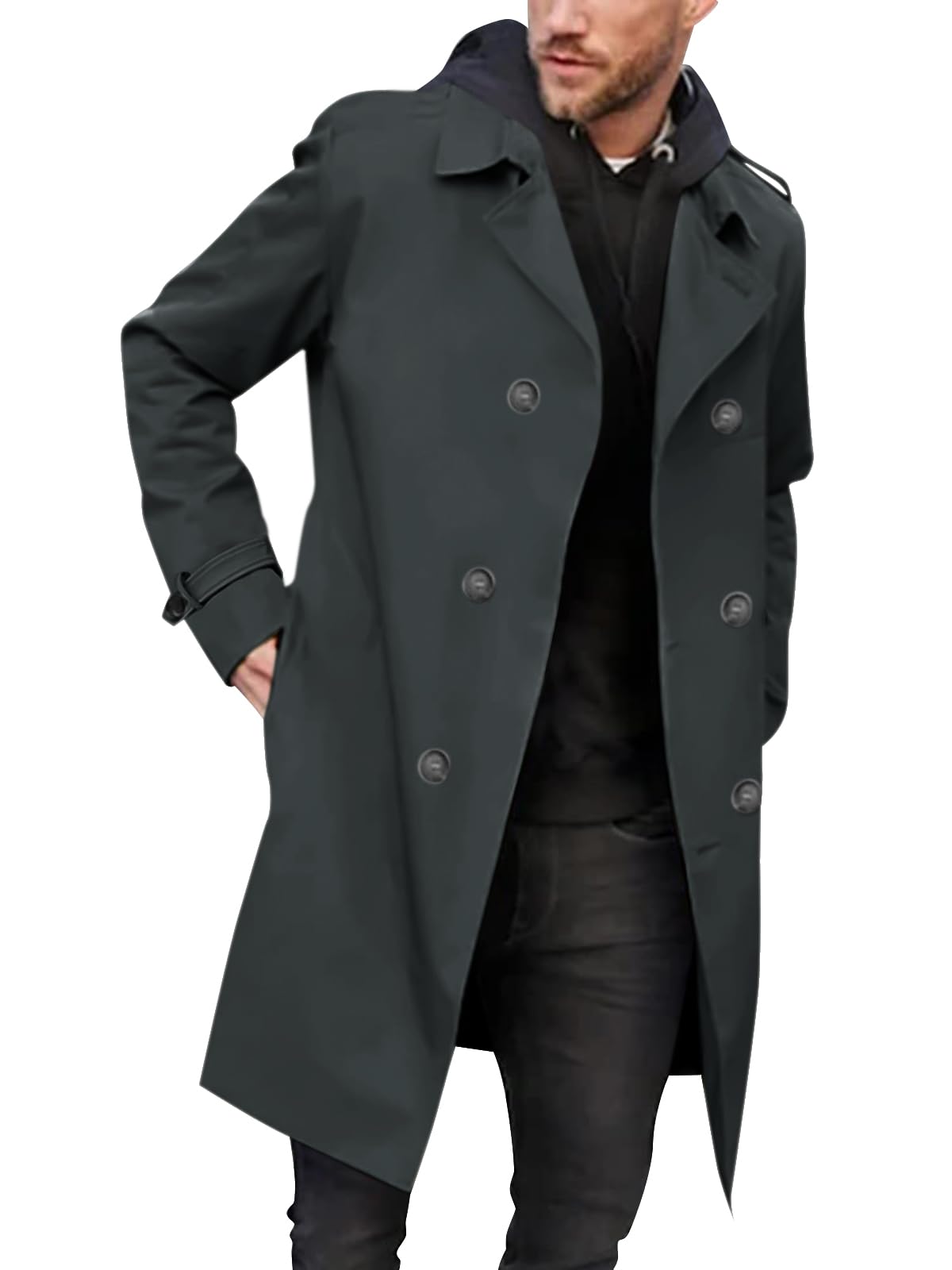 Gafeng Mens Double Breasted Trench Coat Notched Lapel Casual Slim Fit Long Windbreaker Overcoat