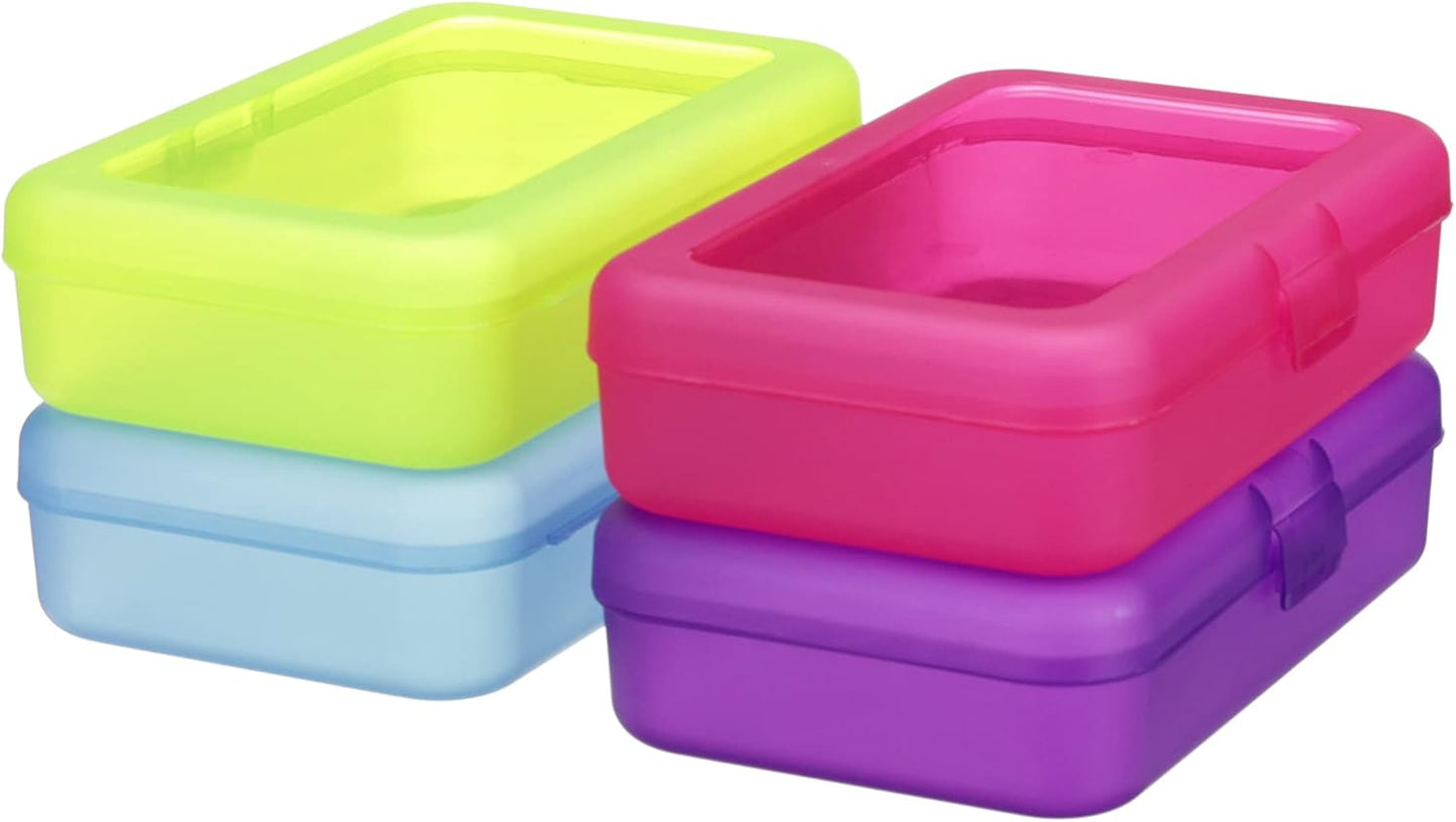 Amazon Basics 4-Pack Large Pencil Cases - Durable Plastic School Supply Pencil Box - Multi-Color Student Organization Cases for Office, College & Classroom Supplies