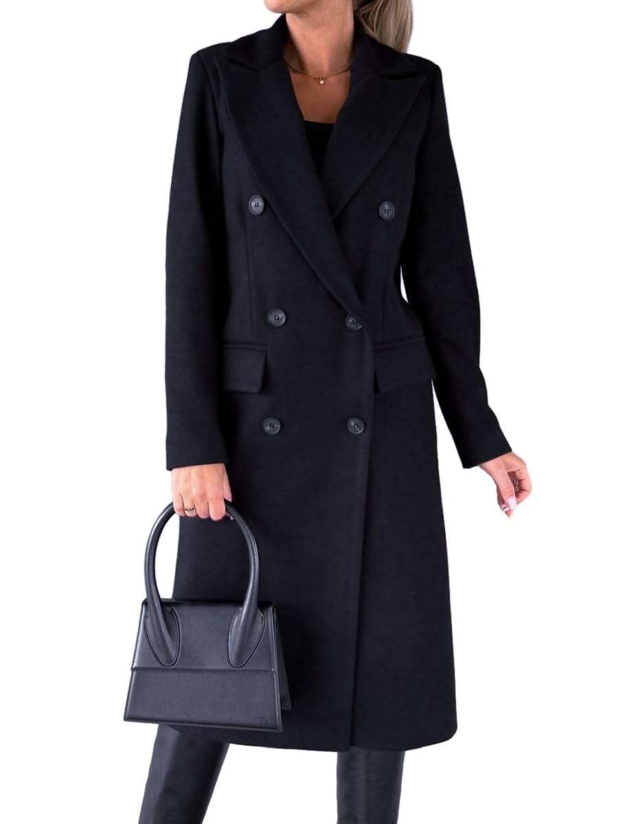 IDEALSANXUN Womens Long Wool Coat Double Breasted Trench Coat Fall Winter Clothes
