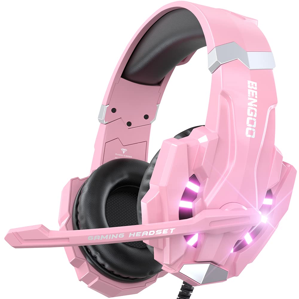 BENGOO G9000 Stereo Gaming Headset for PS4 PC Xbox One PS5 Controller, Noise Cancelling Over Ear Headphones with Mic, LED Light, 7.1 Surround Sound, Soft Memory Earmuffs for Nintendo Xbox Series X|S
