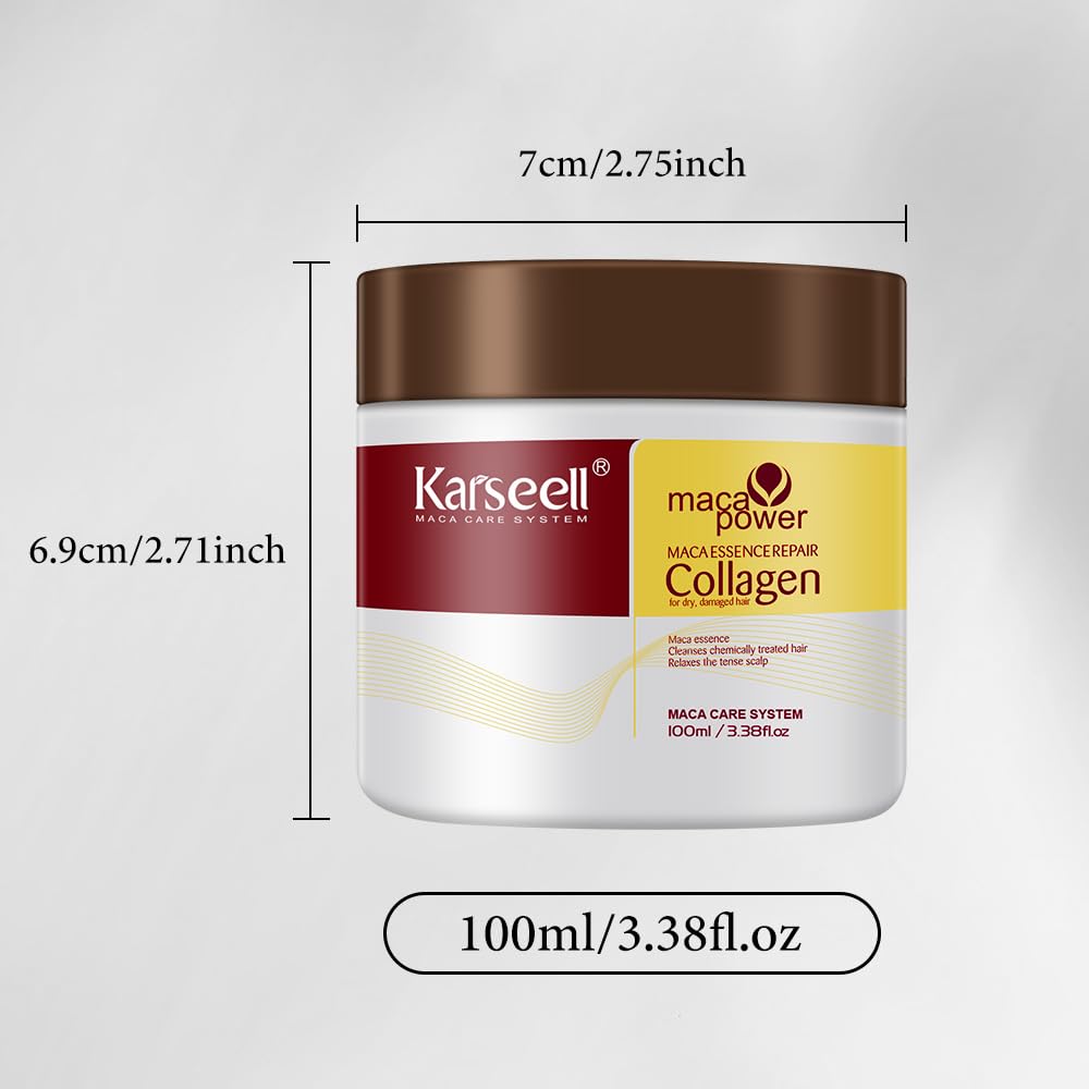 Karseell 3.38floz 100ml Collagen Hair Treatment Deep Repair Conditioning Argan Oil Collagen Hair Mask Essence for Dry Damaged Hair All Hair Types