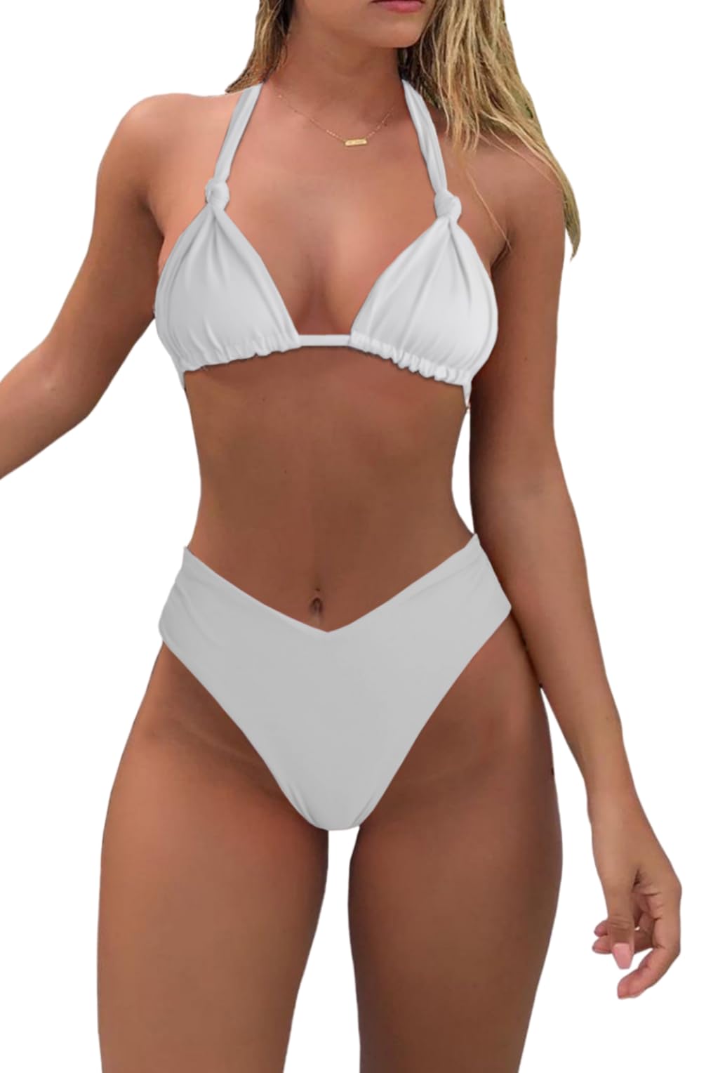 Bikini Sets for Women Sexy Halter Triangle String Bikini Cheeky V Cut High Waisted Thong Swimsuits 2 Piece