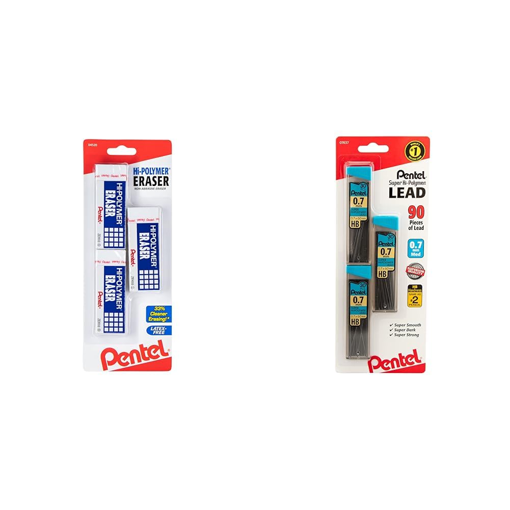 Pentel Arts Hi-Polymer White Cap Erasers, Pack of 10 (ZEH02PABP10)
