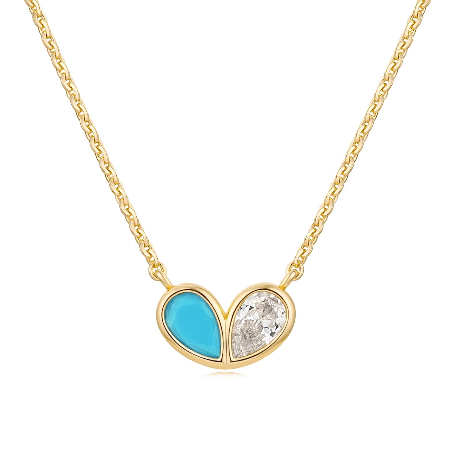 MYEARS Women Gold Necklace Heart Pendant Double Waterdrop Cubic Zirconia 14K Simple Dainty Chain Everyday Trendy Jewelry