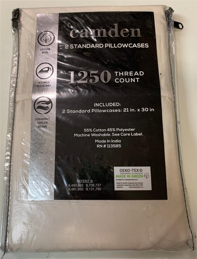 AQ Textiles Camden Sateen 1250 Thread Count 2 Standard pillowcases 21"x30" Ivory