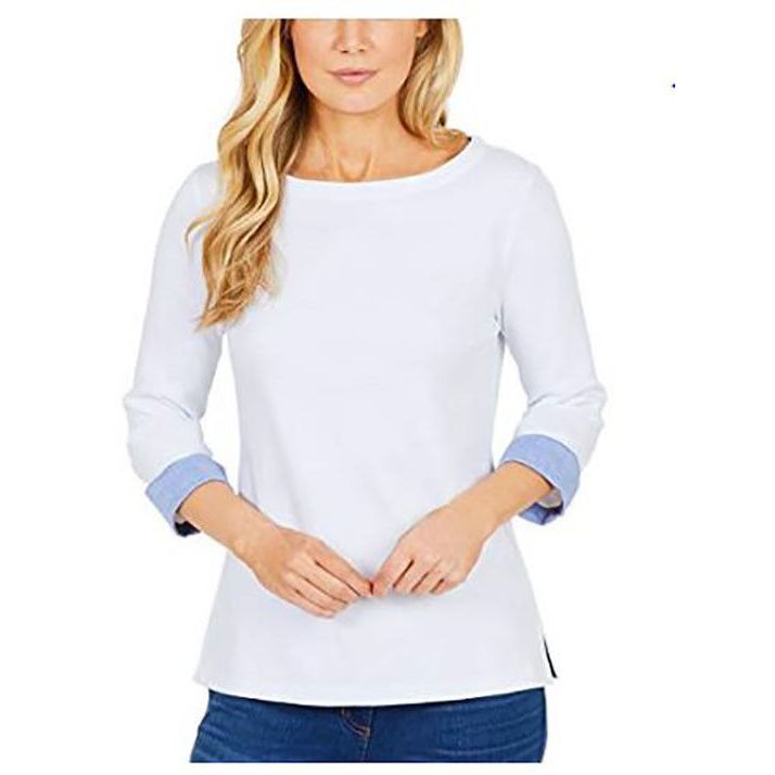 Nautica Women's 3/4 Cuffed Sleeve Chambray Casual Top, XXL
