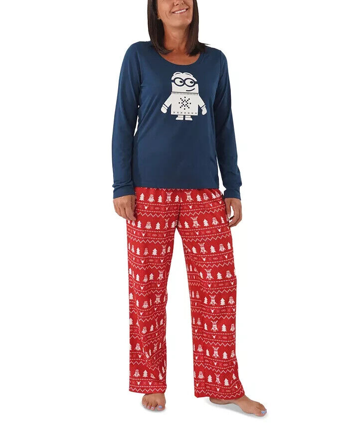 Munki Munki Matching Women's Holiday Minions Family Pajama Pant, RED, 1X