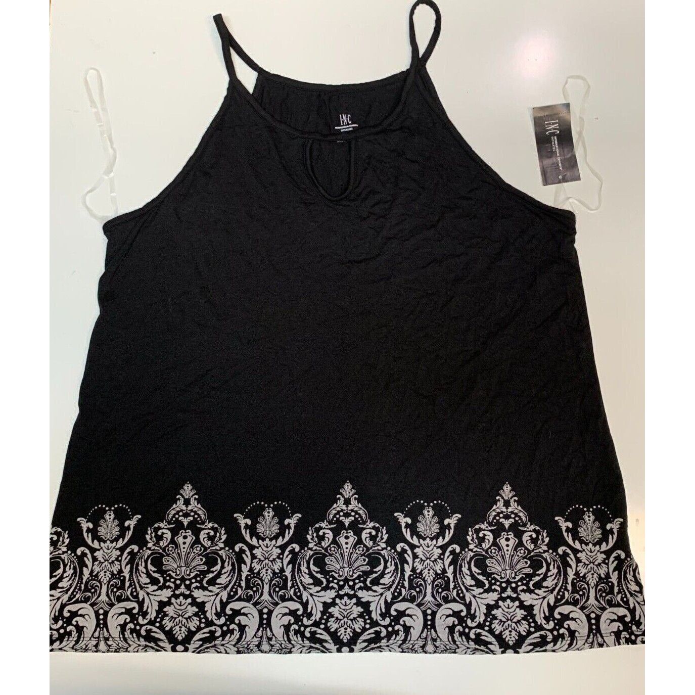 I.N.C Women's Sleeveless Keyhole Pajama Top, Black, Small